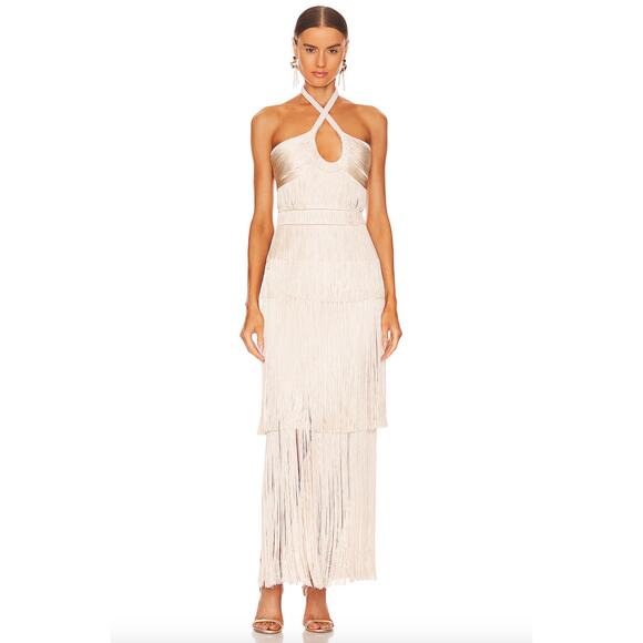 Jonathan Simkhai Baldwin Draped Fringe Maxi Dress - Picture 1 of 16